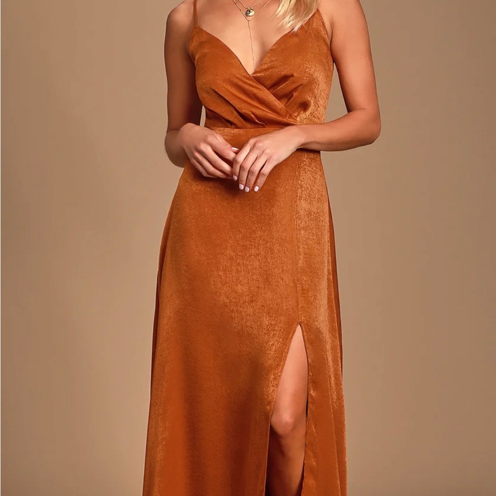 Lulu's Copper Satin Spaghetti-Strap Dress - Picture 2 of 3